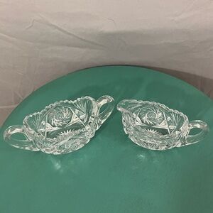 Vintage Lead Crystal Cream and Sugar Set Starburst Pattern